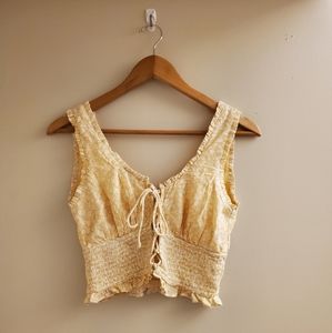 Floral lace tie front crop top